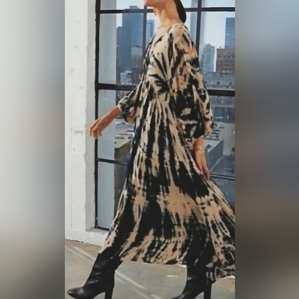 Young Fabulous & Broke Dawn Boho Tie Dye Safari Blue Maxi Dress RARE FIND LARGE